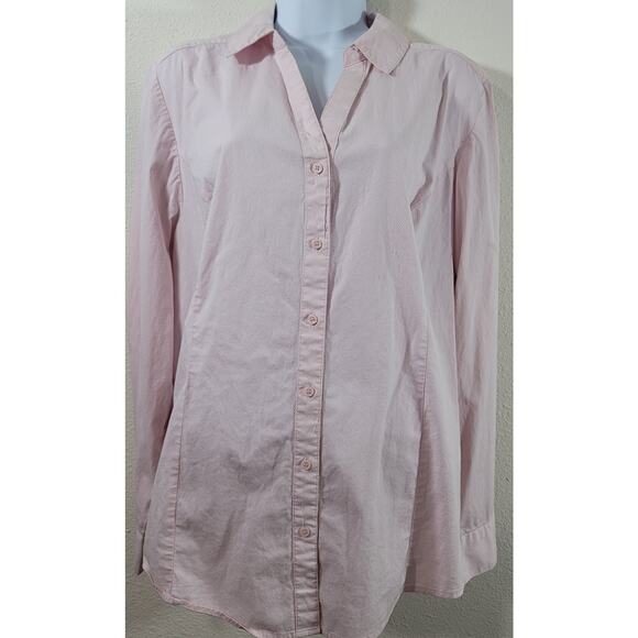 Lane Bryant Pink Button Up Collar Top 22 Lightweight Soft Stretchy Rounded Hem - Picture 1 of 5